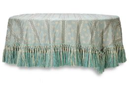 A PERCHERON BLUE SILK BROCADE TABLE COVER, 19TH CENTURY