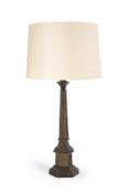A LARGE LATE REGENCY GILT AND PATINATED BRONZE 'GOTHIC' TABLE LIGHT, EARLY 19TH CENTURY