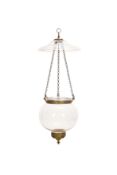 A REGENCY GILT BRASS MOUNTED GLASS GLOBE HANGING LIGHT, EARLY 19TH CENTURY