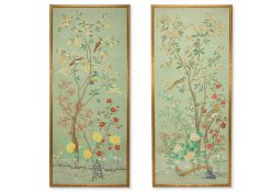 A PAIR OF FRAMED CHINESE EXPORT WALLPAPER PANELS , 18TH CENTURY