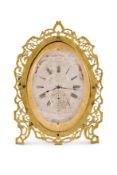 A VICTORIAN ENGRAVED GILT-BRASS STRUT TIMEPIECE IN THE MANNER OF THOMAS COLE