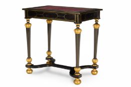 Y A FLEMISH BRASS-INLAID EBONY AND PARCEL-GILT TABLE DE MILIEU, ANTWERP, CIRCA 1670