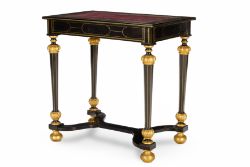 Y A FLEMISH BRASS-INLAID EBONY AND PARCEL-GILT TABLE DE MILIEU, ANTWERP, CIRCA 1670