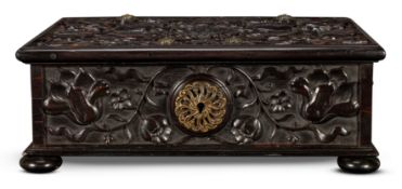 Y A SINHALESE CARVED EBONY DOCUMENT BOX WITH SILVER MOUNTS, 17TH/18TH CENTURY