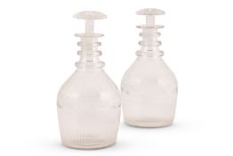 A PAIR OF IRISH CUT-GLASS MALLET-SHAPED DECANTERS AND STOPPERS, CIRCA 1800