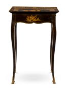 A FRENCH TRANSITIONAL BLACK AND GILT LACQUER AND JAPANNED TABLE EN CABARET, MID 18TH CENTURY