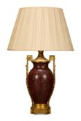 A LARGE FRENCH GILT BRONZE MOUNTED SOLID ROUGE GRIOTTE TABLE LIGHT IN LOUIS XVI GOÛT GREC TASTE