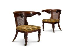 A MATCHED PAIR OF REGENCY MAHOGANY AND CANED 'KLISMOS' LIBRARY ARMCHAIRS, CIRCA 1820