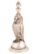 A SILVERED BRASS TABLE LIGHT OF OWL FORM, 19TH CENTURY
