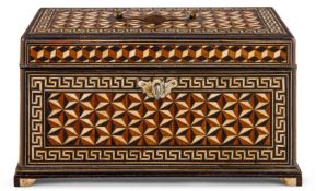 Y AN INDIAN INLAID EBONY & IVORY PARQUETRY TEA CADDY