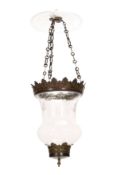 A REGENCY VINE ENGRAVED, BELL SHAPED GLASS HANGING LIGHT, EARLY 19TH CENTURY