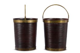 A PAIR OF IRISH BRASS-BOUND MAHOGANY PEAT BUCKETS, 19TH CENTURY