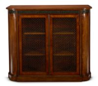 Y A LATE GEORGE III SATINWOOD, INDIAN ROSEWOOD AND BRONZED D-SHAPED SIDE CABINET, CIRCA 1800