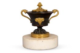 AN ORMOLU MOUNTED PATINATED BRONZE 'INKSTAND', ATTRIBUTED TO VULLIAMY, EARLY 19TH CENTURY