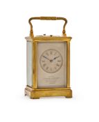 A RARE FRENCH GILT BRASS FIVE-MINUTE REPEATING CARRIAGE CLOCK