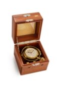 AN AMERICAN WWII PERIOD MAHOGANY CASED GIMBALLED DECK WATCH