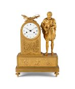 A FRENCH EMPIRE ORMOLU FIGURAL MANTEL CLOCK