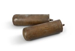 A PAIR OF BRASS-CASED EIGHT-DAY LONGCASE CLOCK WEIGHTS