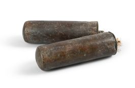 A PAIR OF BRASS-CASED EIGHT-DAY LONGCASE CLOCK WEIGHTS
