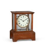 A WALNUT FIVE-GLASS CASED BRASS ELECTROMAGNETIC BALANCE MANTEL TIMEPIECE