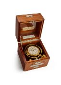 AN AMERICAN WWII PERIOD MAHOGANY CASED GIMBALLED DECK WATCH