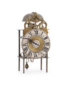 A RARE FRENCH LOUIS XV SMALL BRASS AND FORGED IRON WEIGHT-DRIVEN TIMEPIECE WITH ALARM