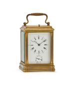 A FRENCH GILT BRASS GORGE CASED CARRIAGE CLOCK WITH PUSH-BUTTON REPEAT AND ALARM