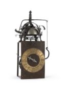 A RARE FRENCH LOUIS XIV FORGED IRON WEIGHT-DRIVEN CHAMBER CLOCK WITH PASSING HALF-HOUR STRIKE