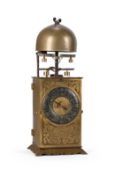 A JAPANESE IRON AND BRASS KAKE DOKEI DOUBLE-FOLIOT LANTERN CLOCK WITH ALARM