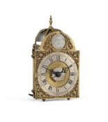 A GEORGE II BRASS MINIATURE LANTERN ALARM TIMEPIECE