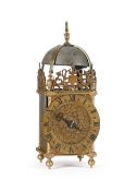 A FINE COMMONWEALTH PERIOD BRASS LANTERN CLOCK WITH ALARM
