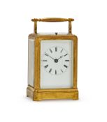 Y A FRENCH GILT MID-SIZED REPEATING CARRIAGE CLOCK IN A ONE-PIECE CASE AND ROSEWOOD TRAVELLING CASE