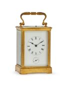 A FRENCH GILT BRASS CARRIAGE CLOCK WITH PUSH-BUTTON REPEAT AND ALARM