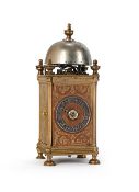 A RARE NORTHERN ITALIAN BRASS MINIATURE WEIGHT-DRIVEN CHAMBER CLOCK