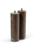 A PAIR OF BRASS-CASED MONTH-DURATION LONGCASE CLOCK WEIGHTS