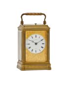 A FRENCH GILT BRASS MID-SIZED GORGE CASED CARRIAGE CLOCK WITH PUSH-BUTTON REPEAT