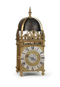 A FINE AND RARE COMMONWEALTH PERIOD BRASS LANTERN, CLOCK OF IMPRESSIVE PROPORTIONS