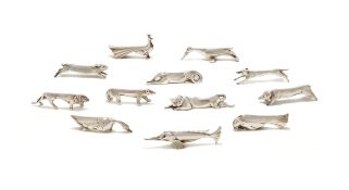 CHRISTOFLE, GALLIA COLLECTION, A SET OF TWELVE FRENCH SILVER PLATED ANIMAL KNIFE RESTS