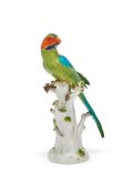 A MEISSEN MODEL OF A PARAKEET, BLUE CROSSED SWORDS MARKS, LATE 19TH CENTURY