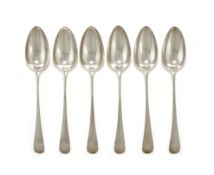 A SET OF SIX GEORGE III SILVER OLD ENGLISH PATTERN TABLE SPOONS, PETER AND ANNE BATEMAN, LONDON 1798