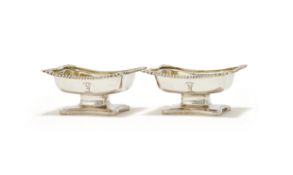 A PAIR OF CHINESE EXPORT SILVER SALT CELLARS, SPURIOUS MARKS, CIRCA 1825