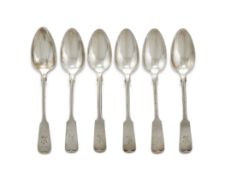 A SET OF SIX SILVER FIDDLE PATTERN SPOONS, POSSIBLY GERMAN, STAMPED 90, 228