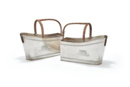 A PAIR OF SILVER WINE BOTTLE CRADLES, BARKER ELLIS SILVER CO., BIRMINGHAM 1980