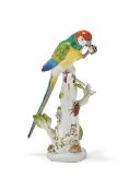 A MEISSEN MODEL OF A PARROT OR MACAW, BLUE CROSSED SWORDS MARK, 20TH CENTURY