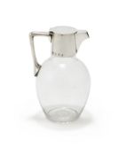 A VICTORIAN SILVER MOUNTED AND GLASS CLARET JUG, HUKIN & HEATH, BIRMINGHAM 1895