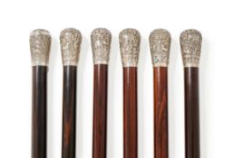 Y SIX INDIAN SILVER HANDLED WALKING STICKS