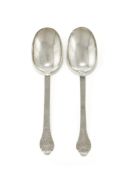 A PAIR OF CHARLES II SILVER LACE BACK TREFID SPOONS, POSSIBLY BY STEPHEN VENABLES II, LONDON 1679