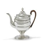 A GEORGE III SILVER OVAL COFFEE POT, ROBERT HENNELL I & DAVID HENNELL II, LONDON 1801
