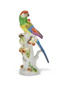 A MEISSEN MODEL OF A PARROT OR PARAKEET, BLUE CROSSED SWORDS MARKS, 20TH CENTURY
