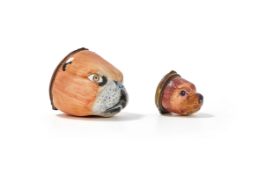 TWO ENAMEL PUG DOG SNUFF BOXES OR BONBONNIERS, LATE 18TH CENTURY